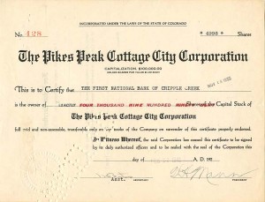 Pikes Peak Cottage City Corporation - Stock Certificate